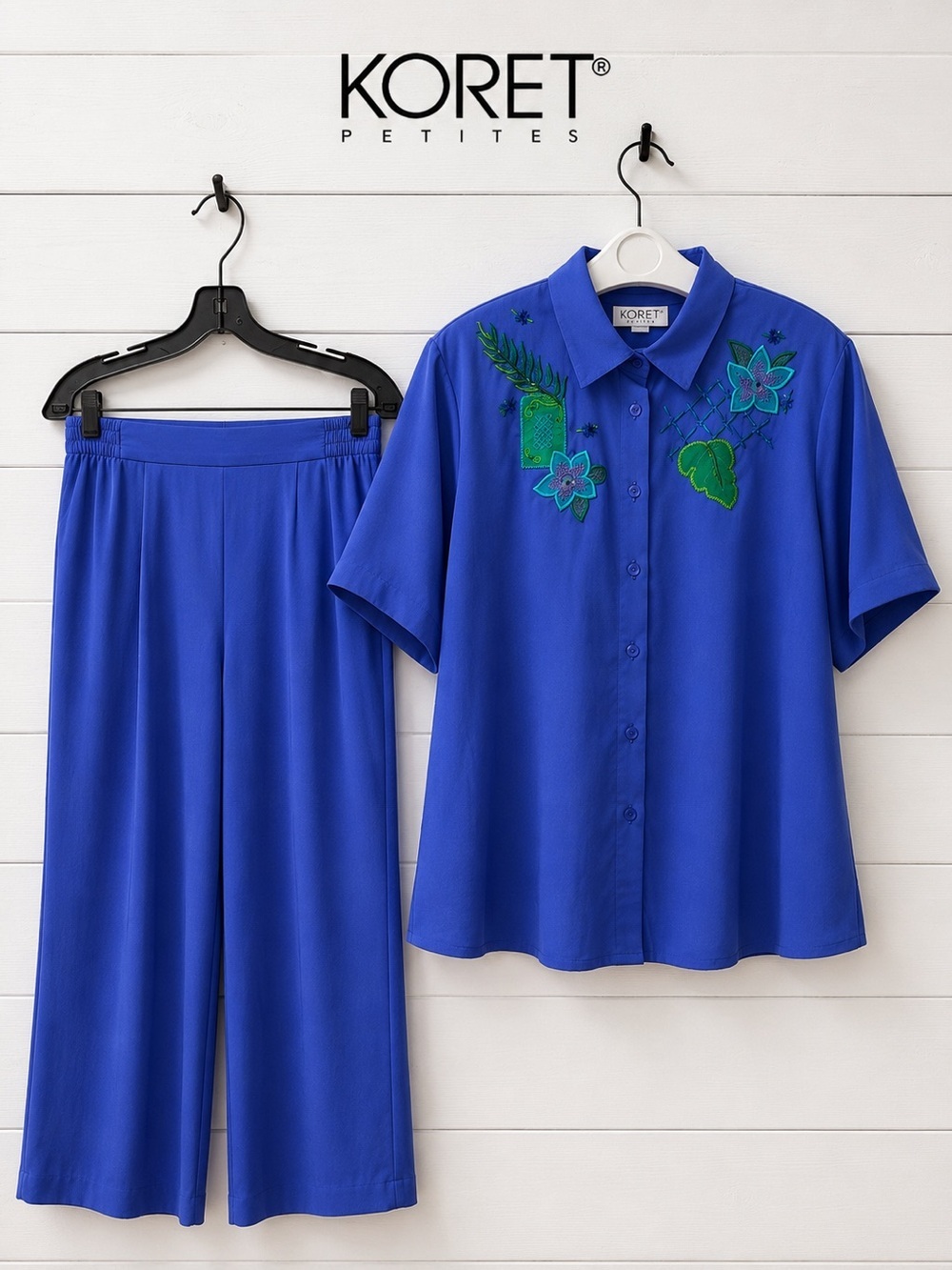Vintage Koret Petites Embroidered Pant Set Periwinkle Blue – Size L Petite 16–18